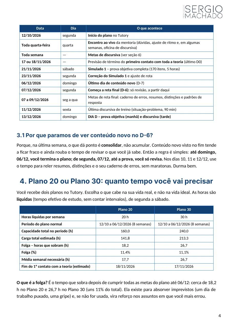 Página do Guia do Mentorado com o calendário até a prova